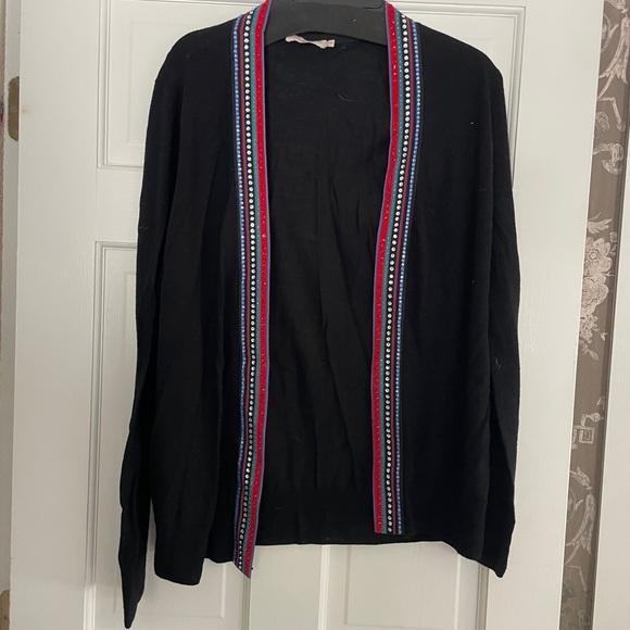 Black Cardigan with Colorful Trim Tory Burch XL Sweater Crystal Trim - Picture 1 of 7